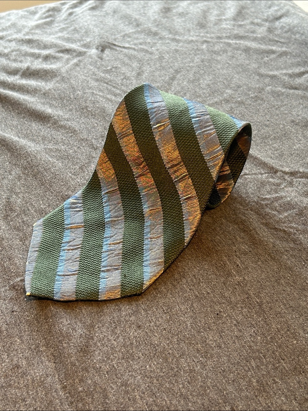 Vintage Mallory and Church Green and Blue Striped Men's Silk Tie USA